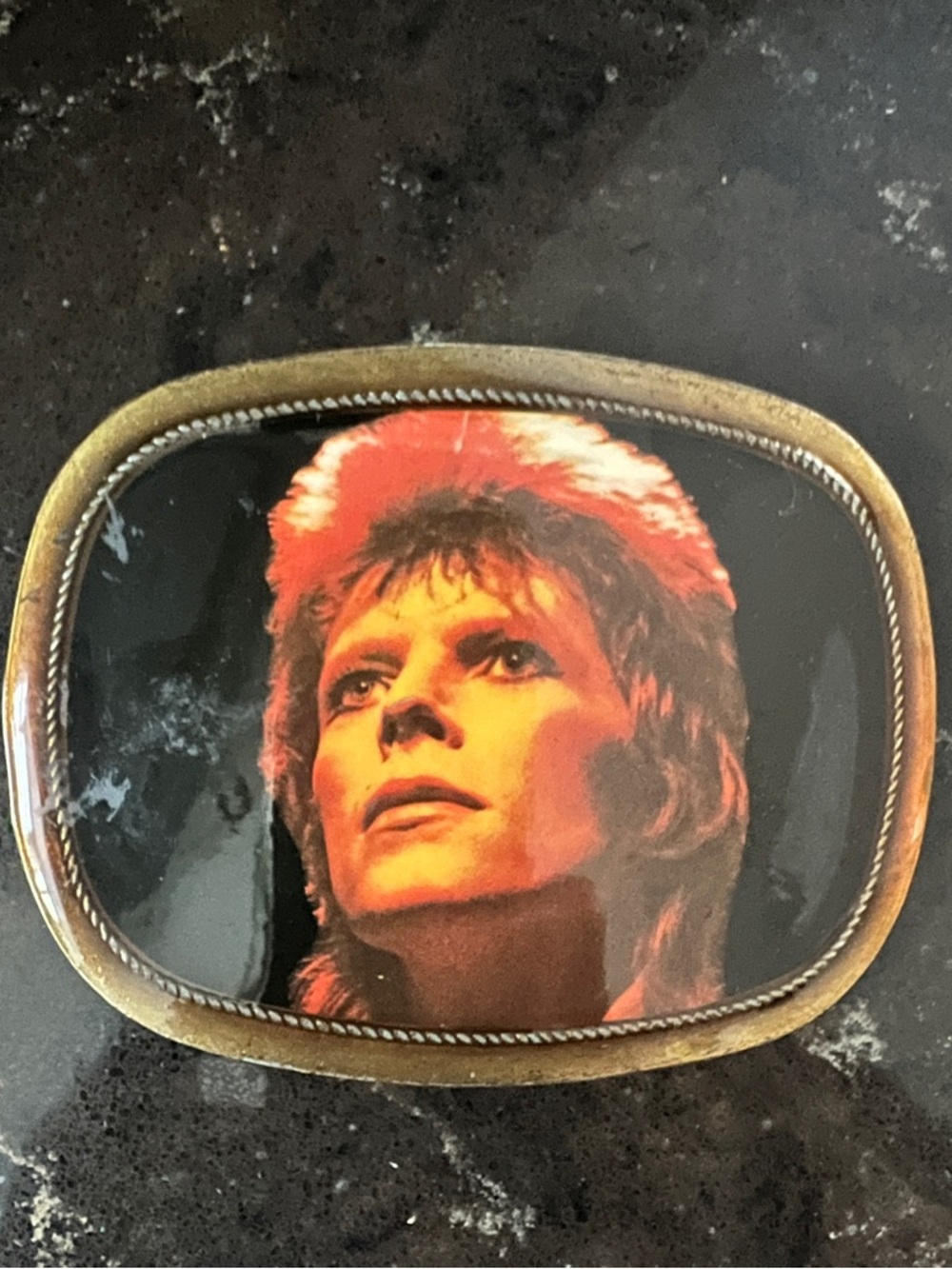 Vintage David Bowie Portrait Belt Buckle - Black, Gold, Orange